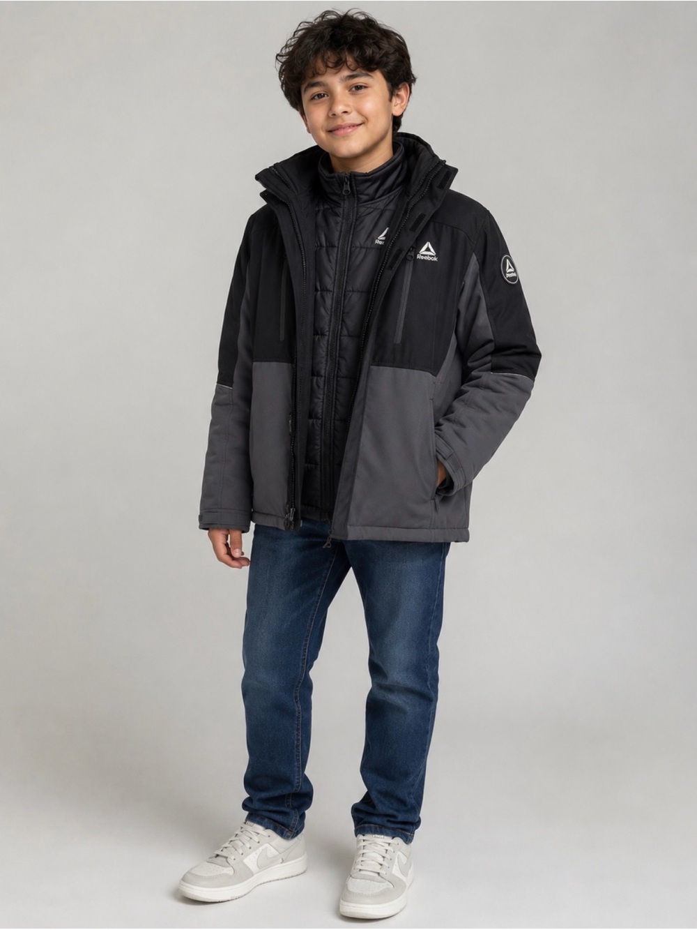 Reebok 3-in-1 Winter Jacket Coat Youth Size 10/12 Black Gray